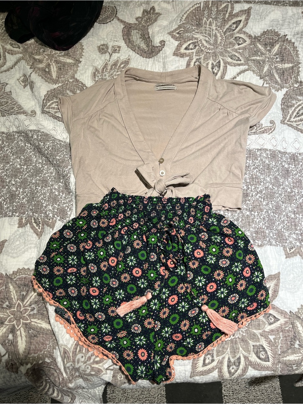 Urban outfitters tie front top and Topshop patterned short set
